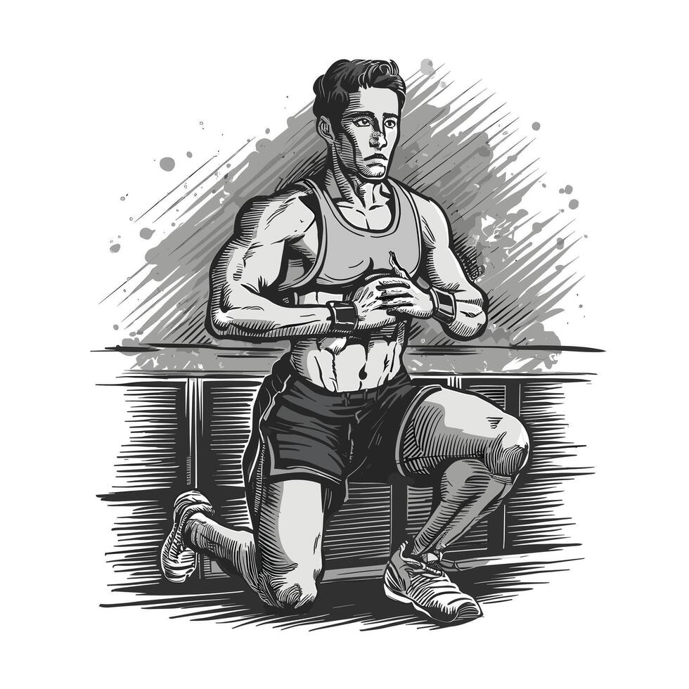 A man in a tank top is sitting on the ground vector