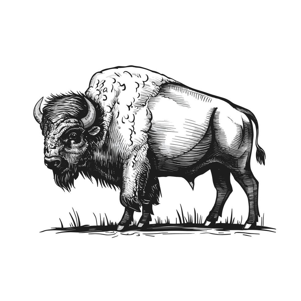 An illustration of a bison standing in the grass vector