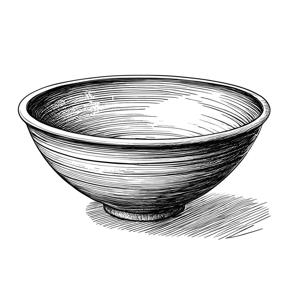A black and white drawing of a bowl vector