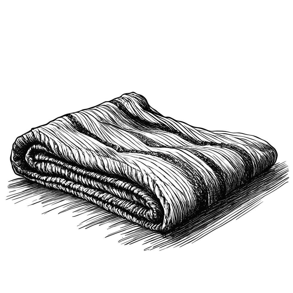 A black and white drawing of a folded blanket vector