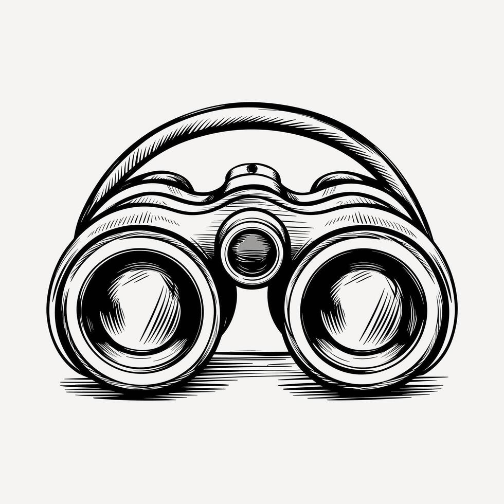A black and white drawing of a binoculars vector