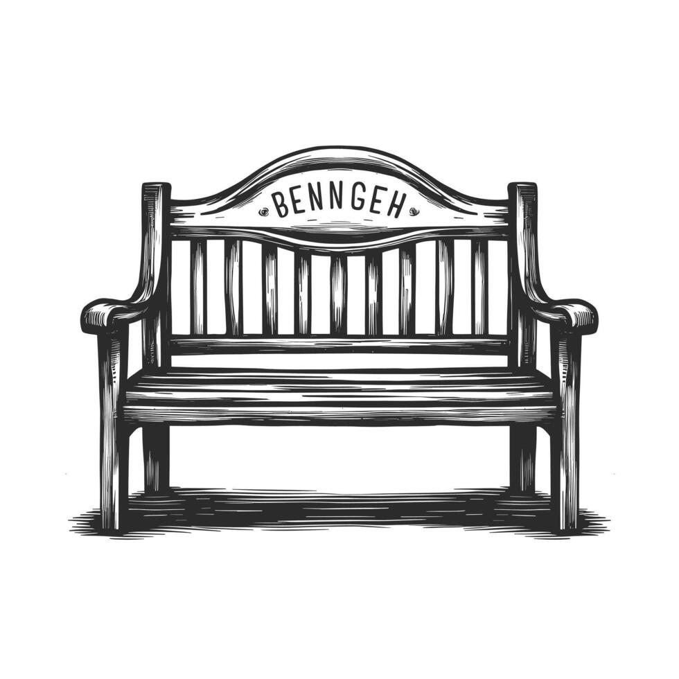 A black and white drawing of a bench with the word renegh vector