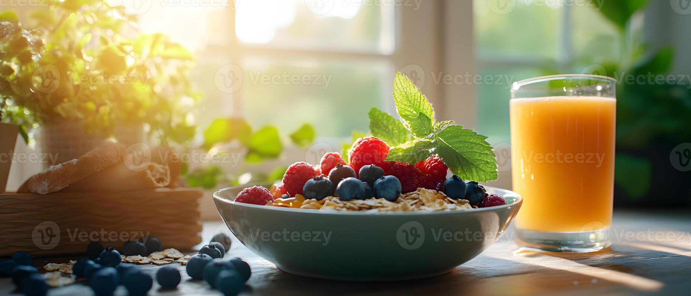 Healthy breakfast is very important because it keeps you energized all the day. This image can be used in advertisements or on social media to promote healthy and balanced diet in your daily life. photo