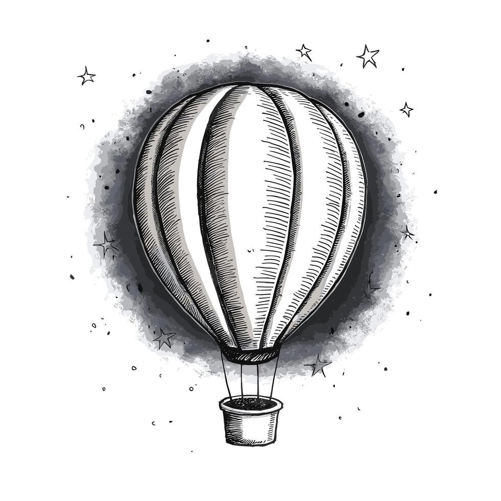 A drawing of a hot air balloon with stars vector