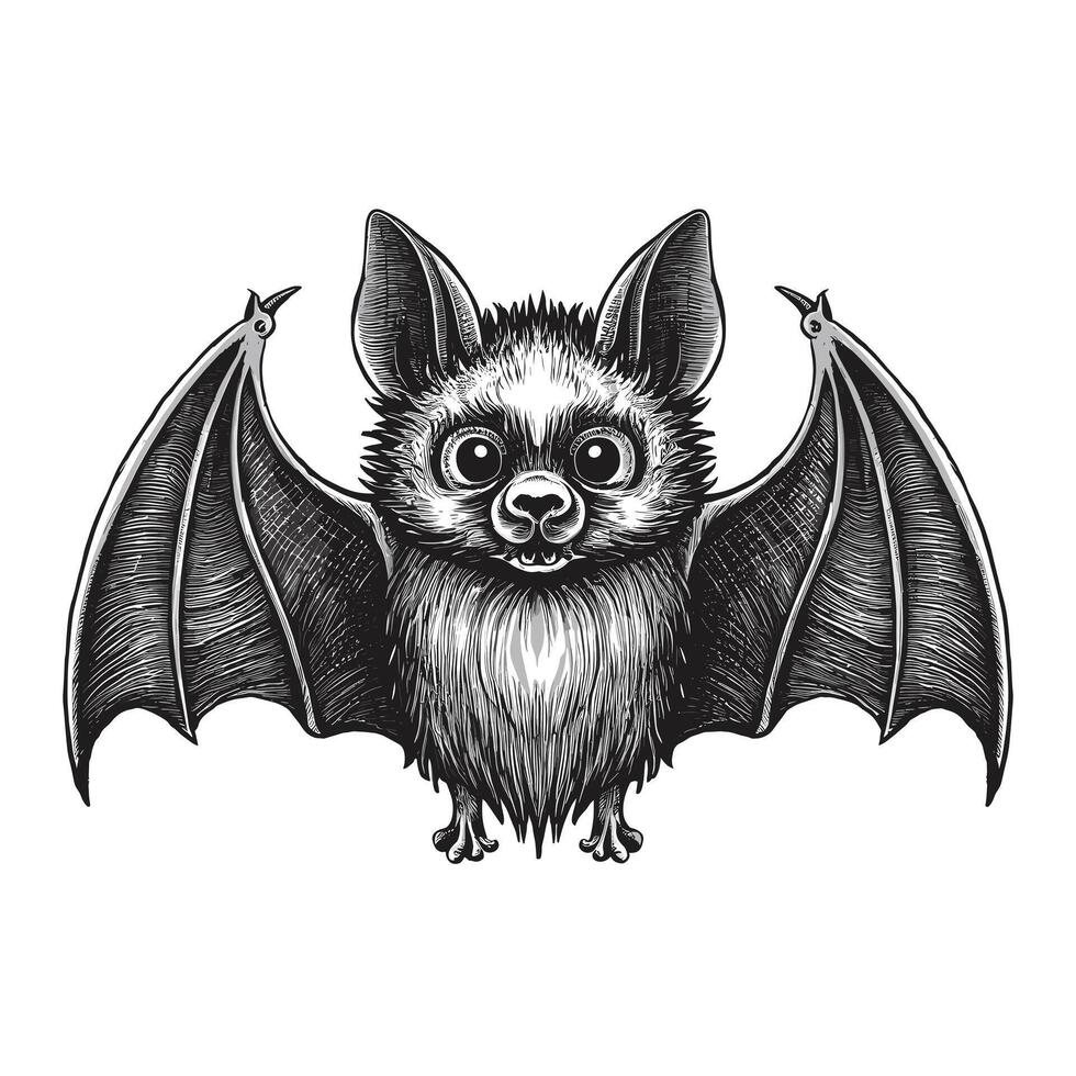 A black and white drawing of a bat vector