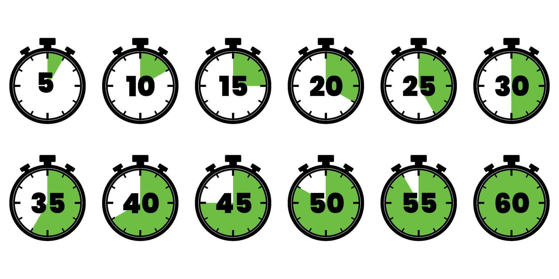 Collection of stopwatches at various times vector