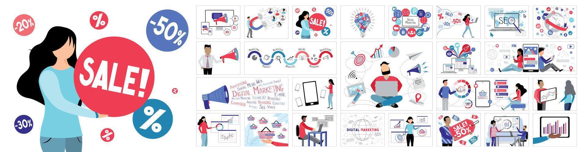 Set of Marketing and Sale Illustrations vector