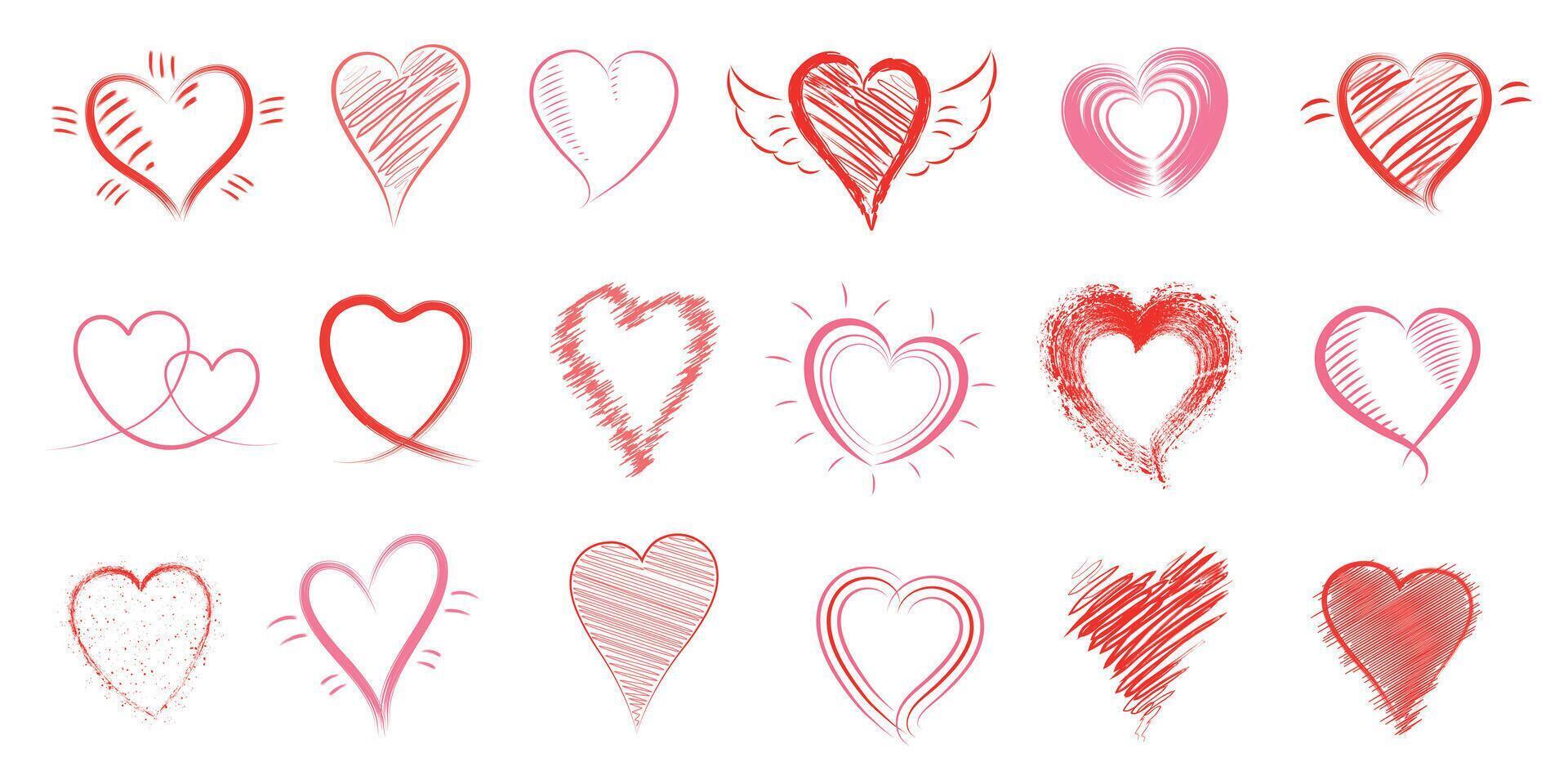 Set of Hand-drawn Hearts vector