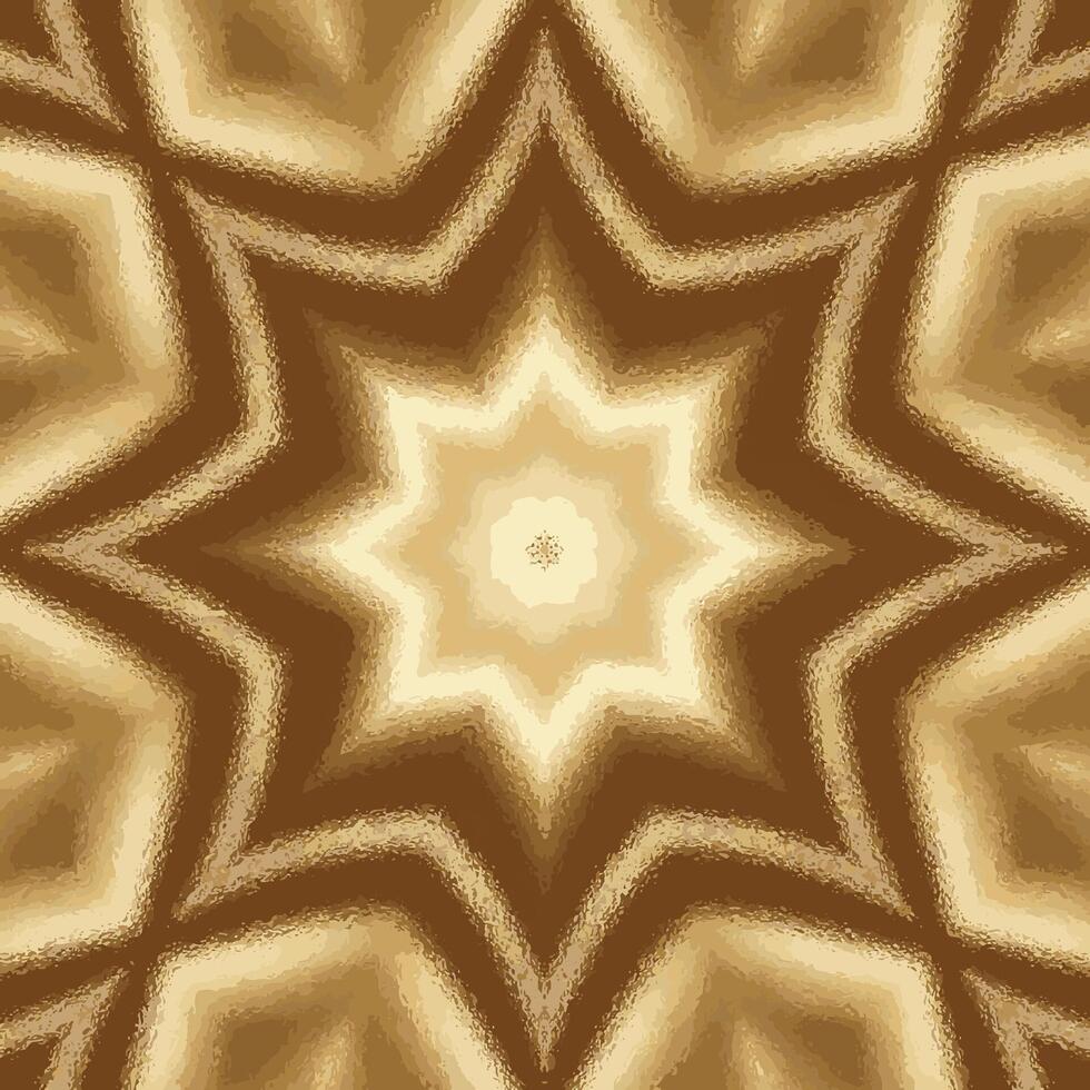 A kaleidoscope seamless pattern in beige, gold, and brown featuring intricate floral and ethnic motifs. The vintage, oriental-inspired design evokes a timeless, antique aesthetic. vector