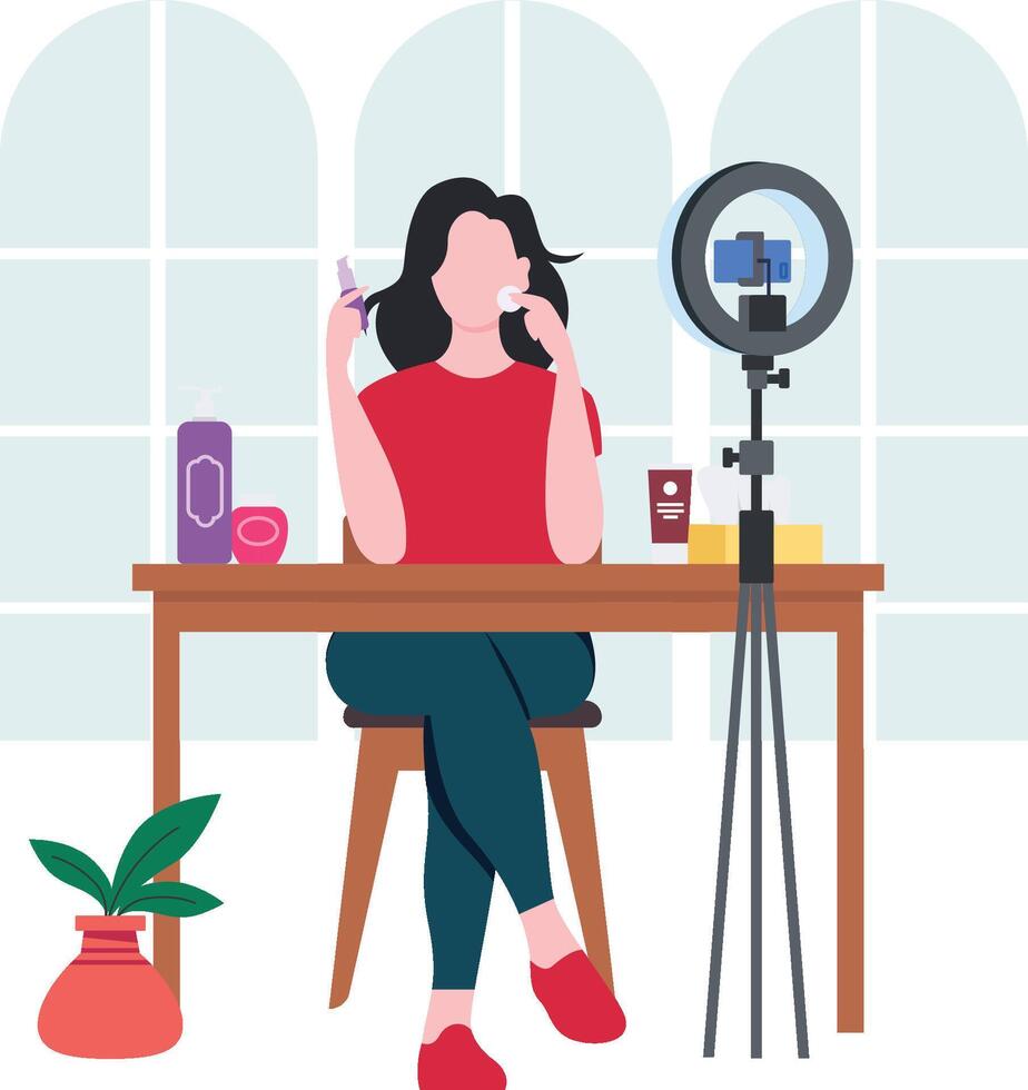 Female doing product review Illustration vector