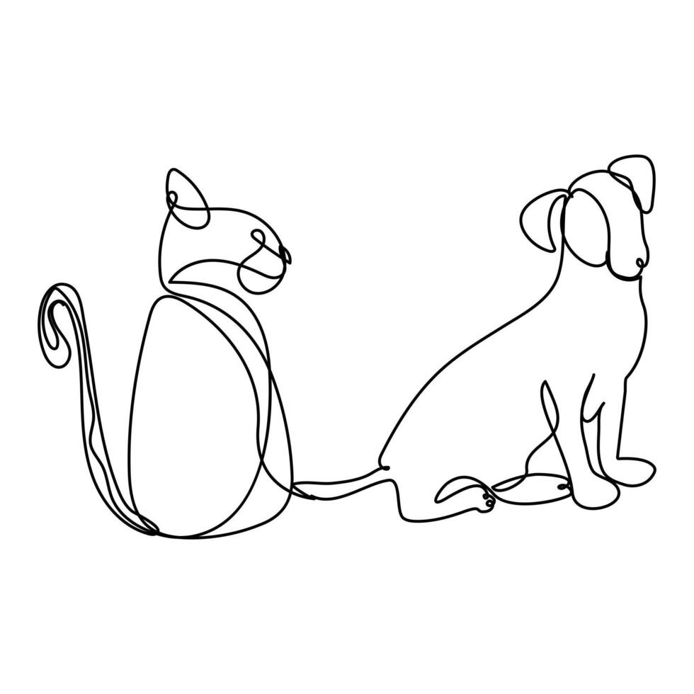 Seamless One-Line Dog and Cat Designs vector