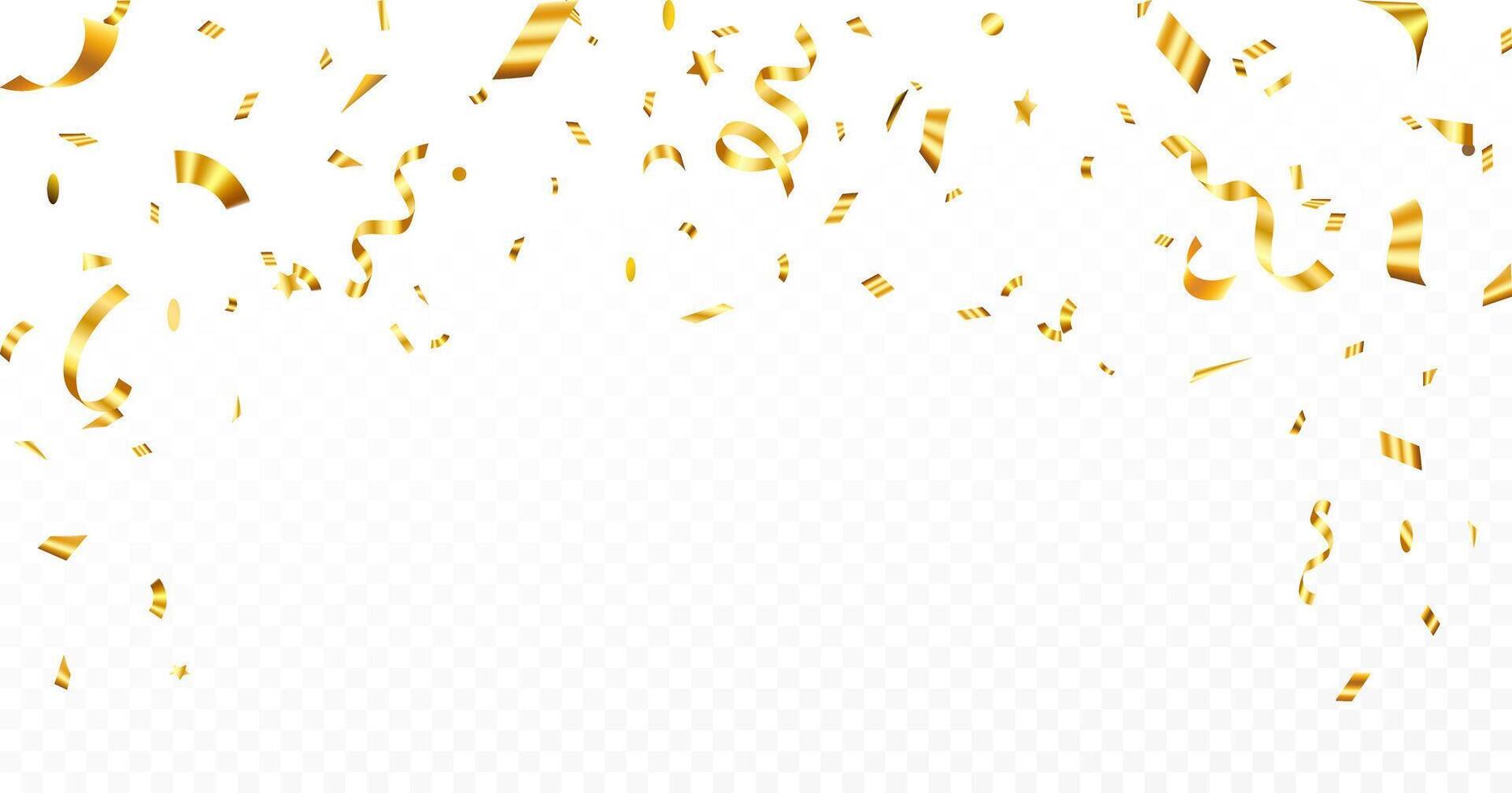 Celebration background template with confetti and gold ribbons, Luxury gold confetti and carnival ribbons. Luxury greeting rich invitation card, Birthday, Holiday, vector
