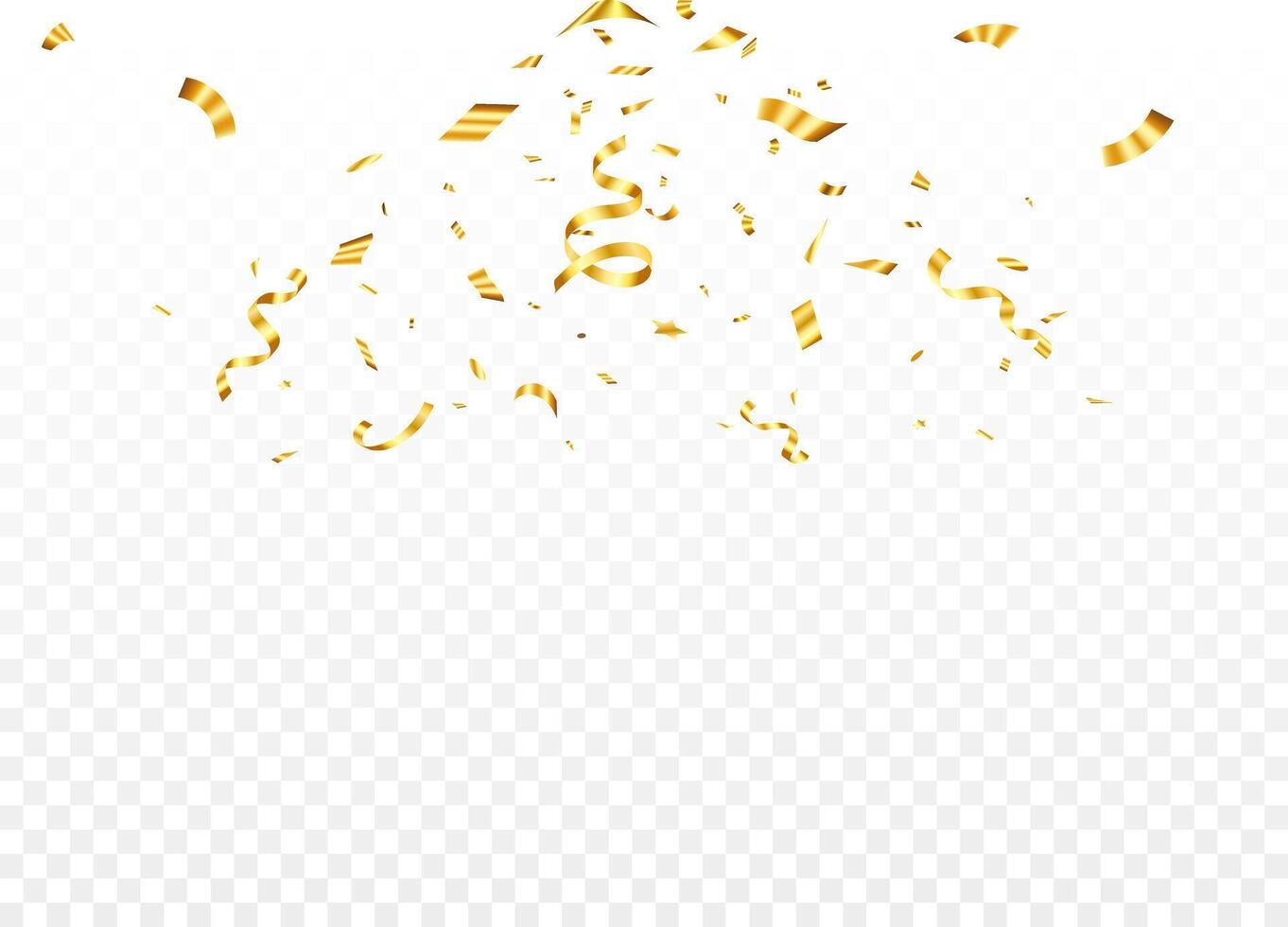 Luxury confetti flying for celebration party banner, Falling shiny gold confetti isolated on transparent background. Birthday, Holiday, New Year, Carnival festivity, confetti, vector