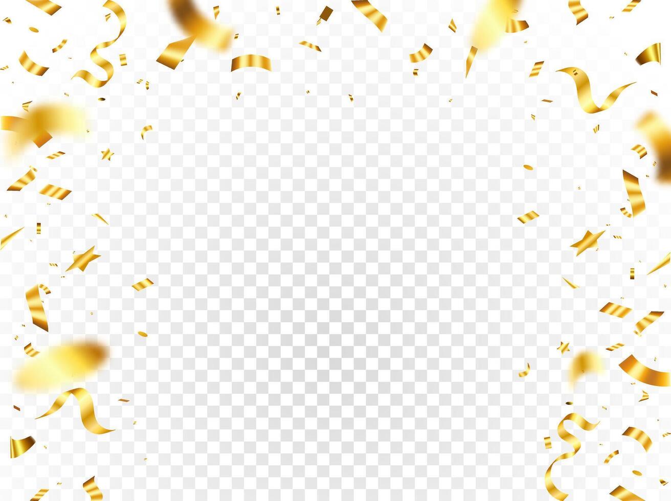 Gold confetti celebration party background design, Falling shiny golden confetti isolated on background. Can be used for celebration, Carnival festivity, vector