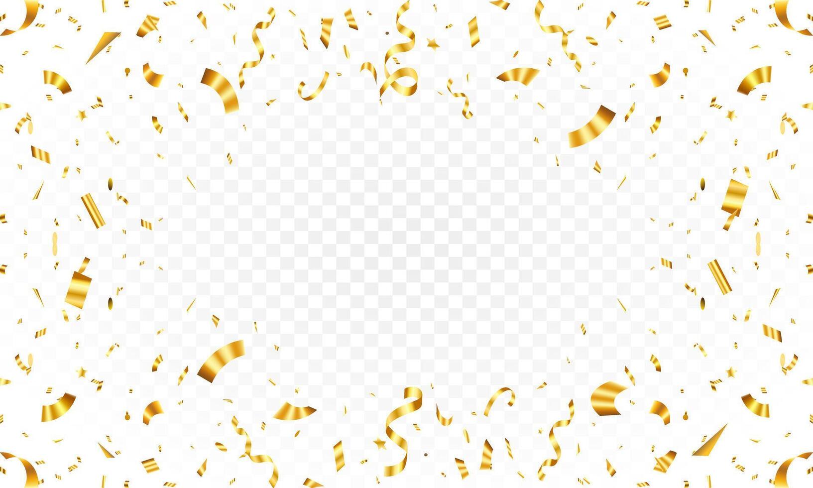 Abstract celebration party background design with confetti and gold ribbons, Gold confetti isolated for Anniversary, Birthday party, Christmas, Carnival festivity, Holiday party banner background, vector