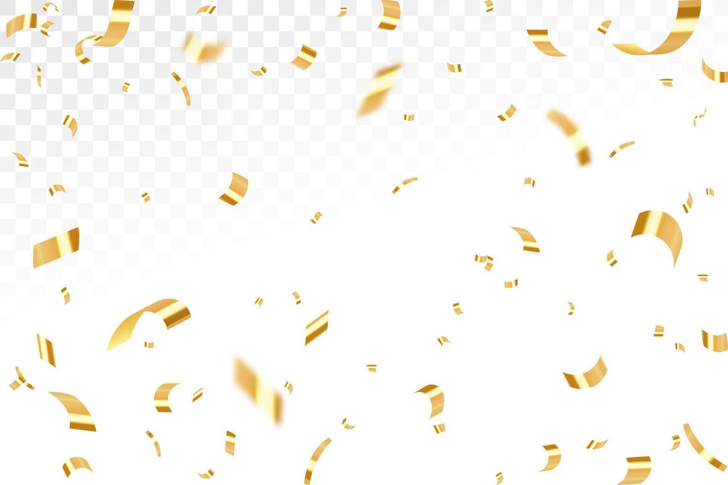 Gold confetti template. Shiny ribbons falling on abstract background. Design template for party celebration and birthday banner background, confetti, vector