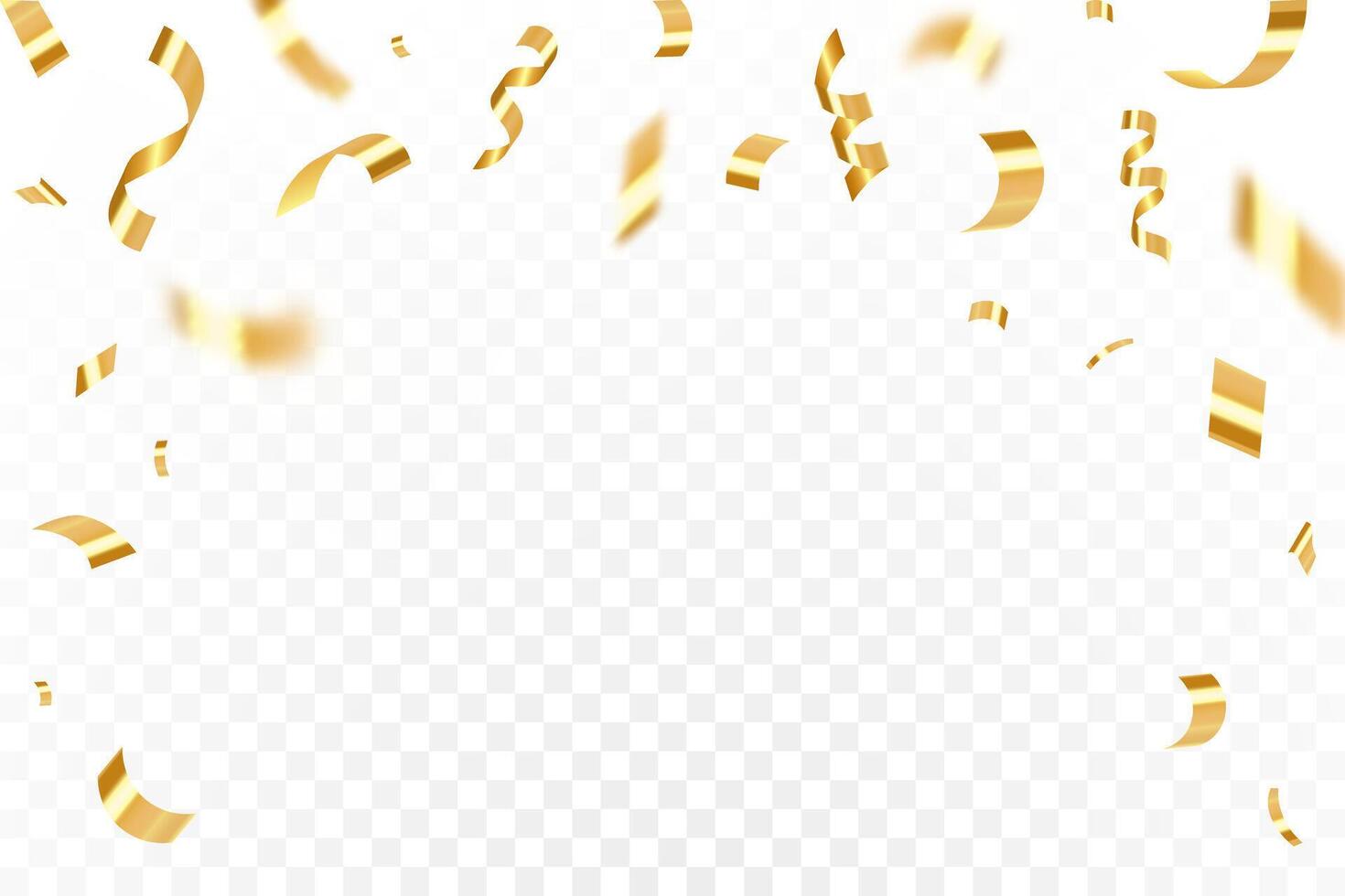 Luxury confetti flying for celebration party banner. Falling shiny golden confetti isolated on transparent background. confetti illustration. vector