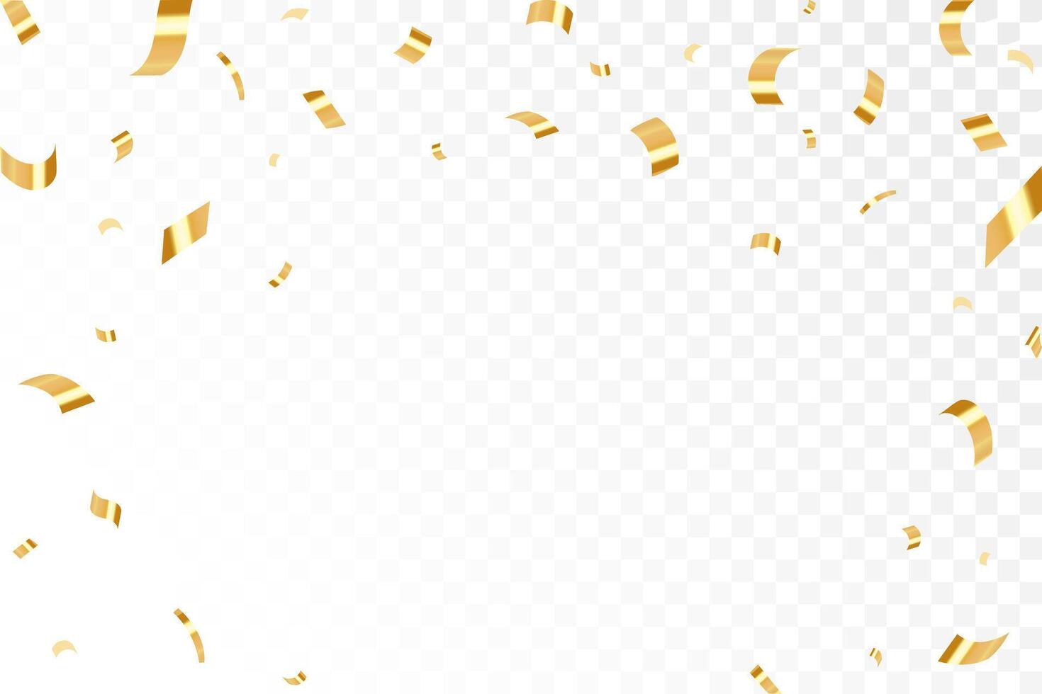 Gold confetti isolated on background, celebration party background design with confetti and gold ribbons, Bright festive tinsel of gold color. Valentines Day, Birthday, Holiday, New Year, vector