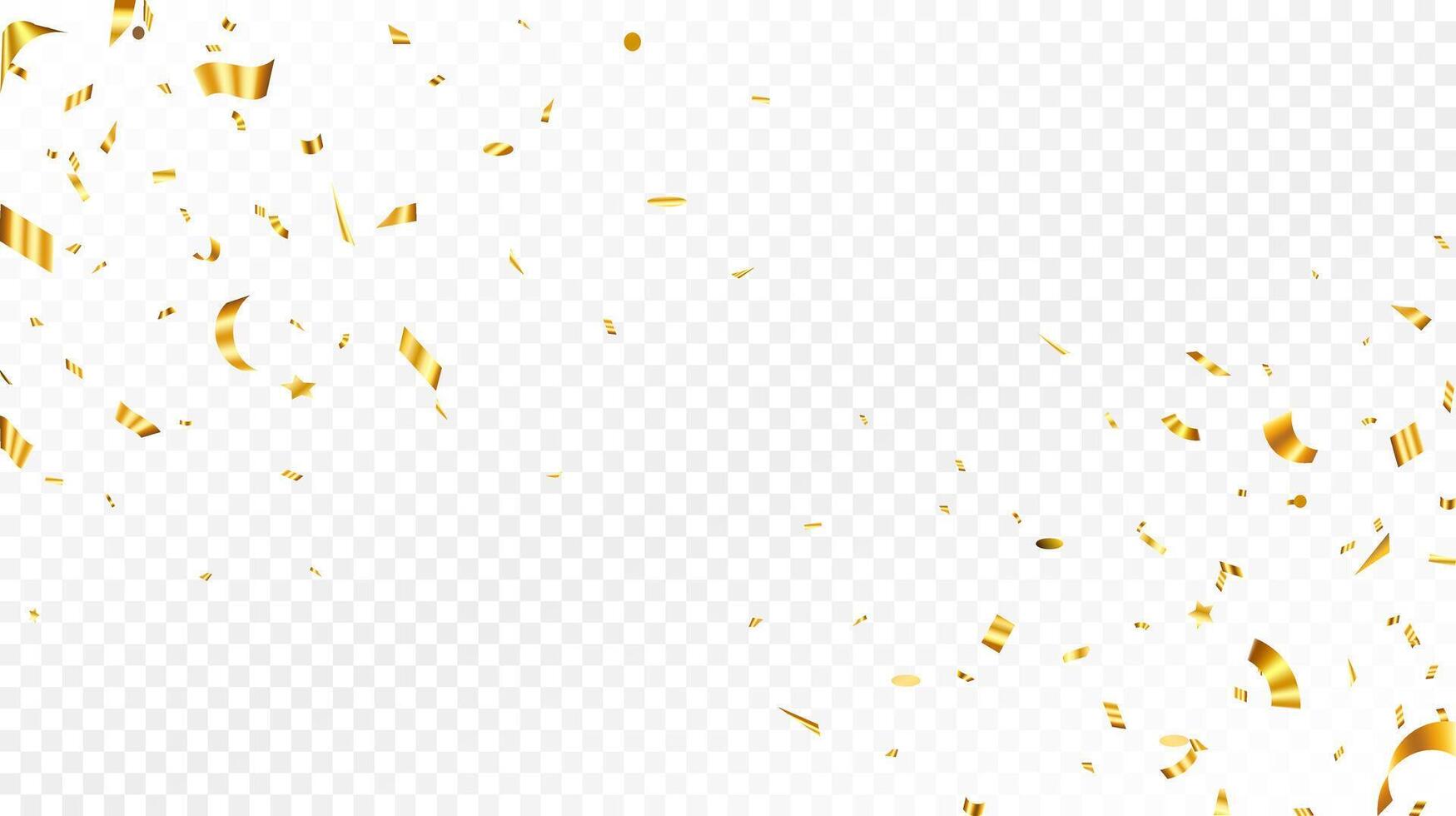 Gold confetti template. Shiny ribbons falling on abstract background. Design template for party celebration and birthday banner background, confetti, vector