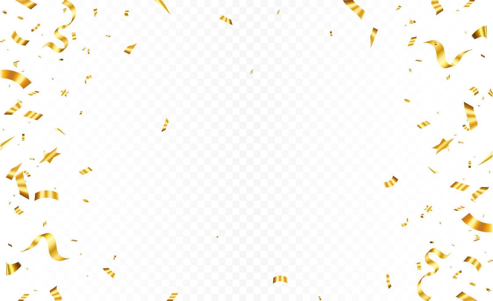 Abstract celebration party background design with confetti and gold ribbons, Gold confetti isolated for Anniversary, Birthday party, Christmas, Carnival festivity, Holiday party banner background, vector