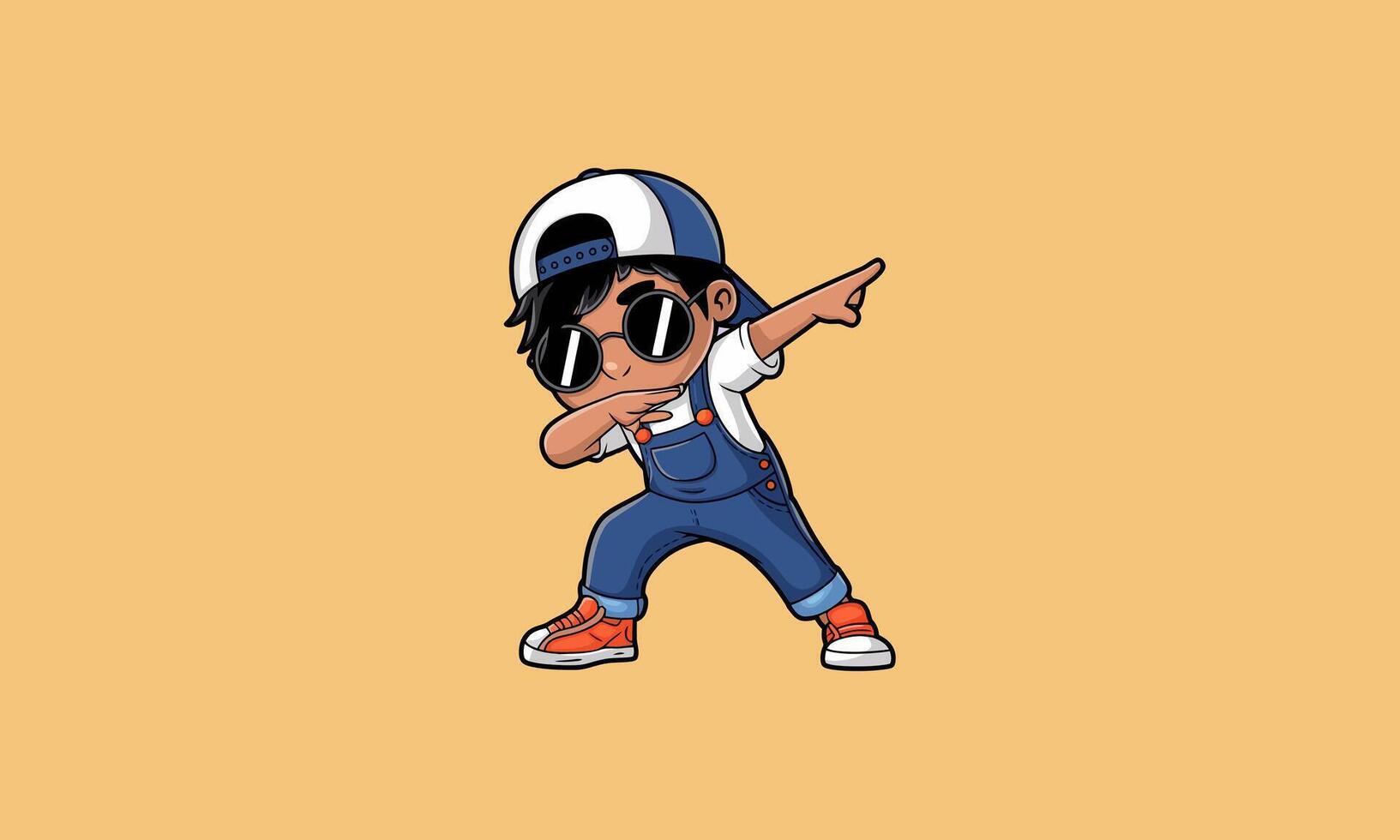Cool kid dabbing in overalls and sunglasses vector