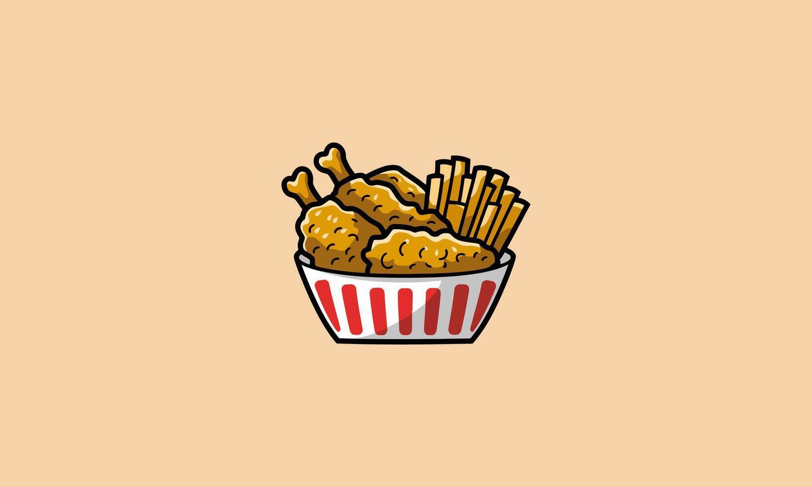 Bucket of fried chicken and fries illustration vector