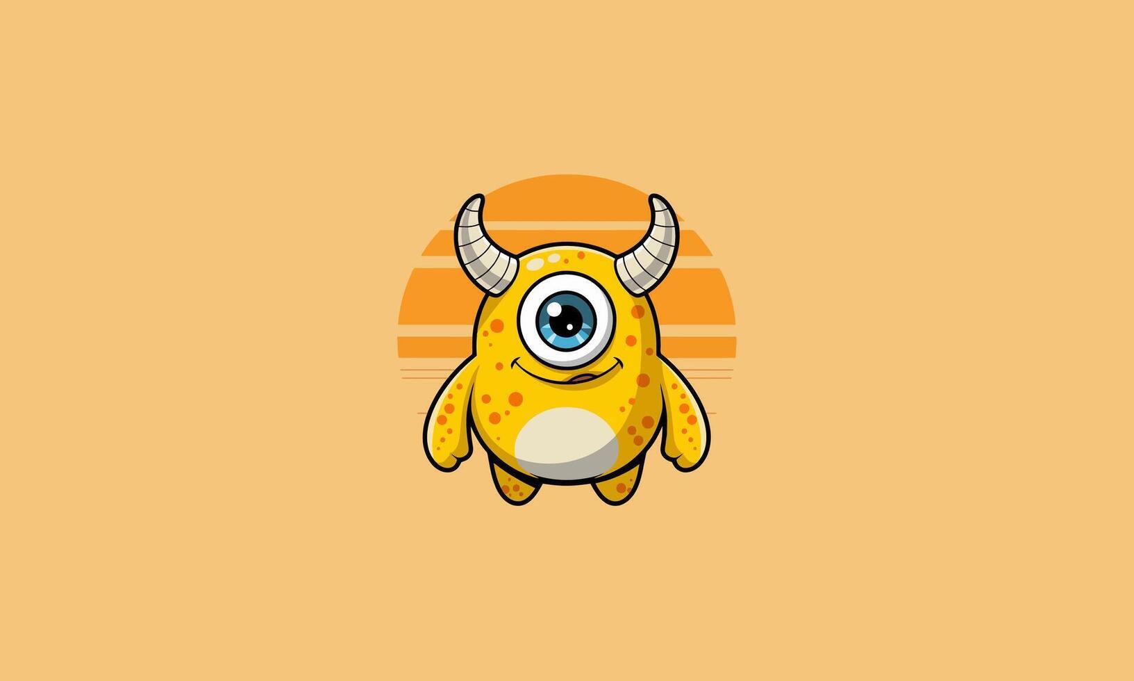 Adorable yellow cyclops monster with horns and a big smile vector