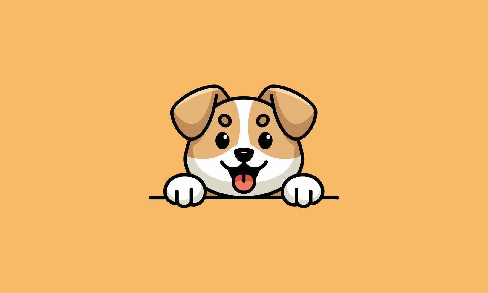 Happy dog peeking over edge, playful cartoon . vector