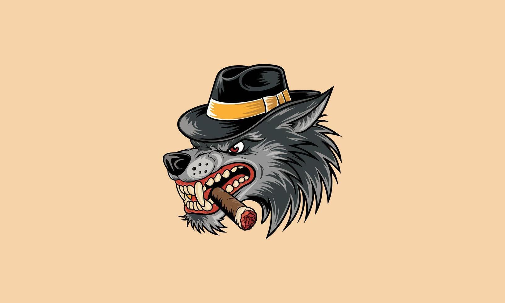 Cool wolf with a cigar and hat in cartoon style vector