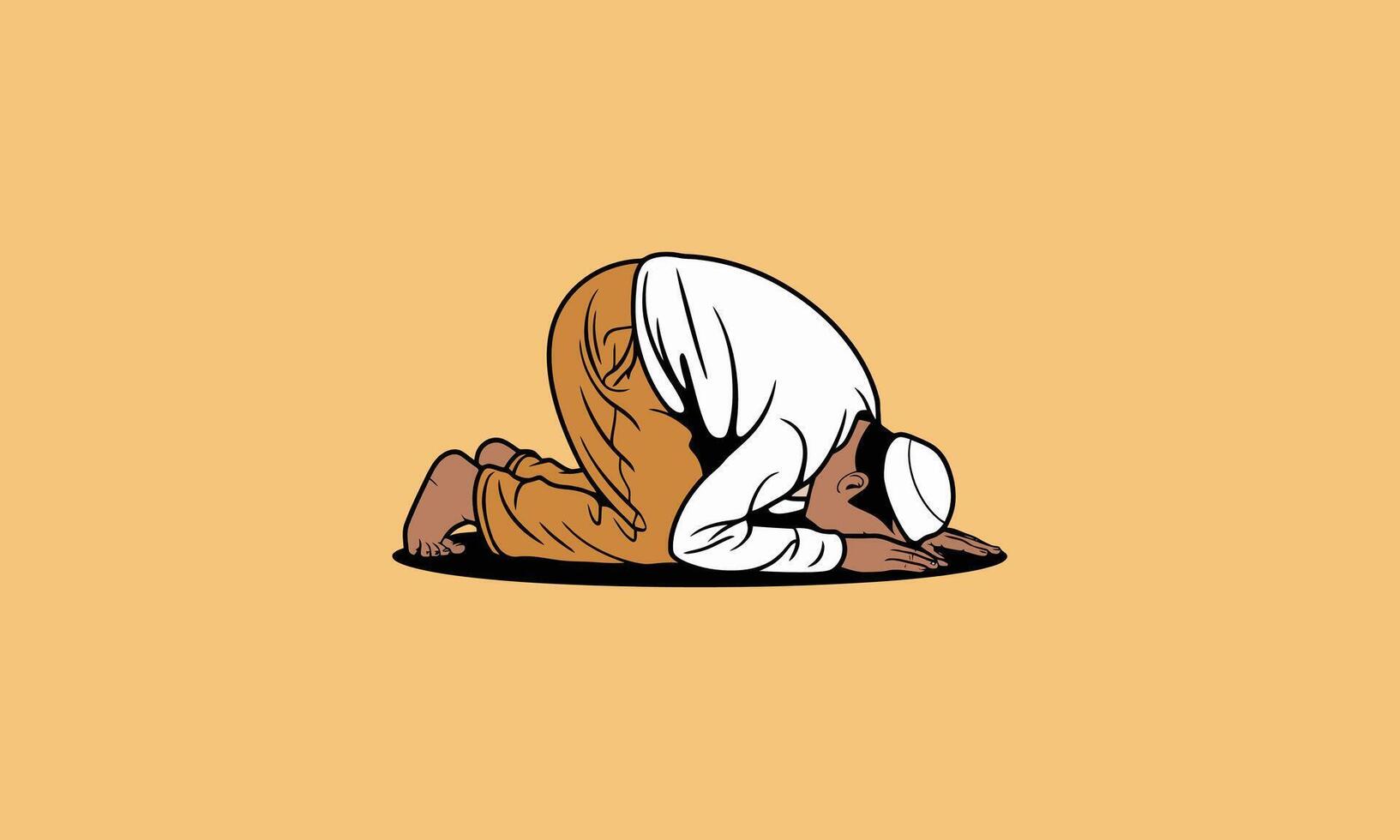 Muslim man in prostration during prayer illustration vector