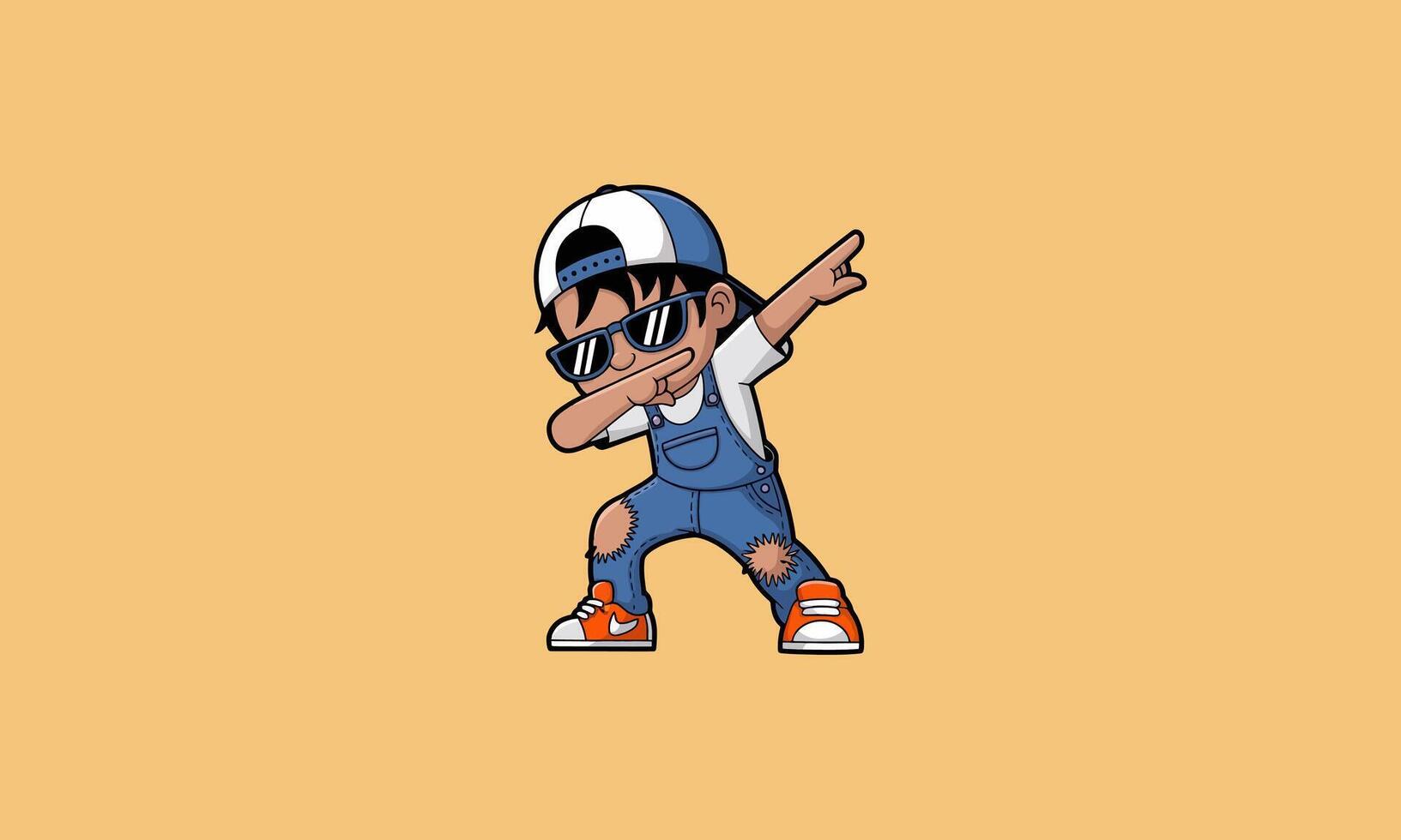 Cool kid dabbing in overalls and sunglasses vector