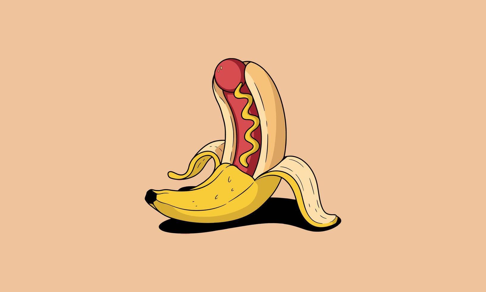 Creative combination of a hot dog and banana in art. vector