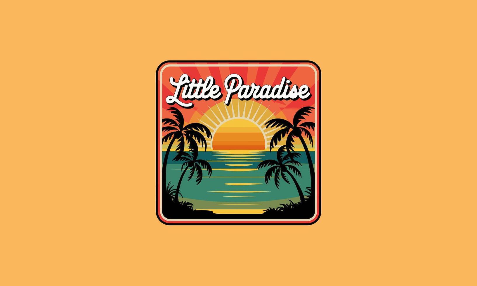 Tropical sunset with palm trees titled Little Paradise vector