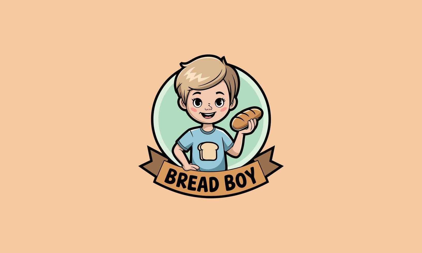 Smiling boy holding bread in a cute bakery logo. vector