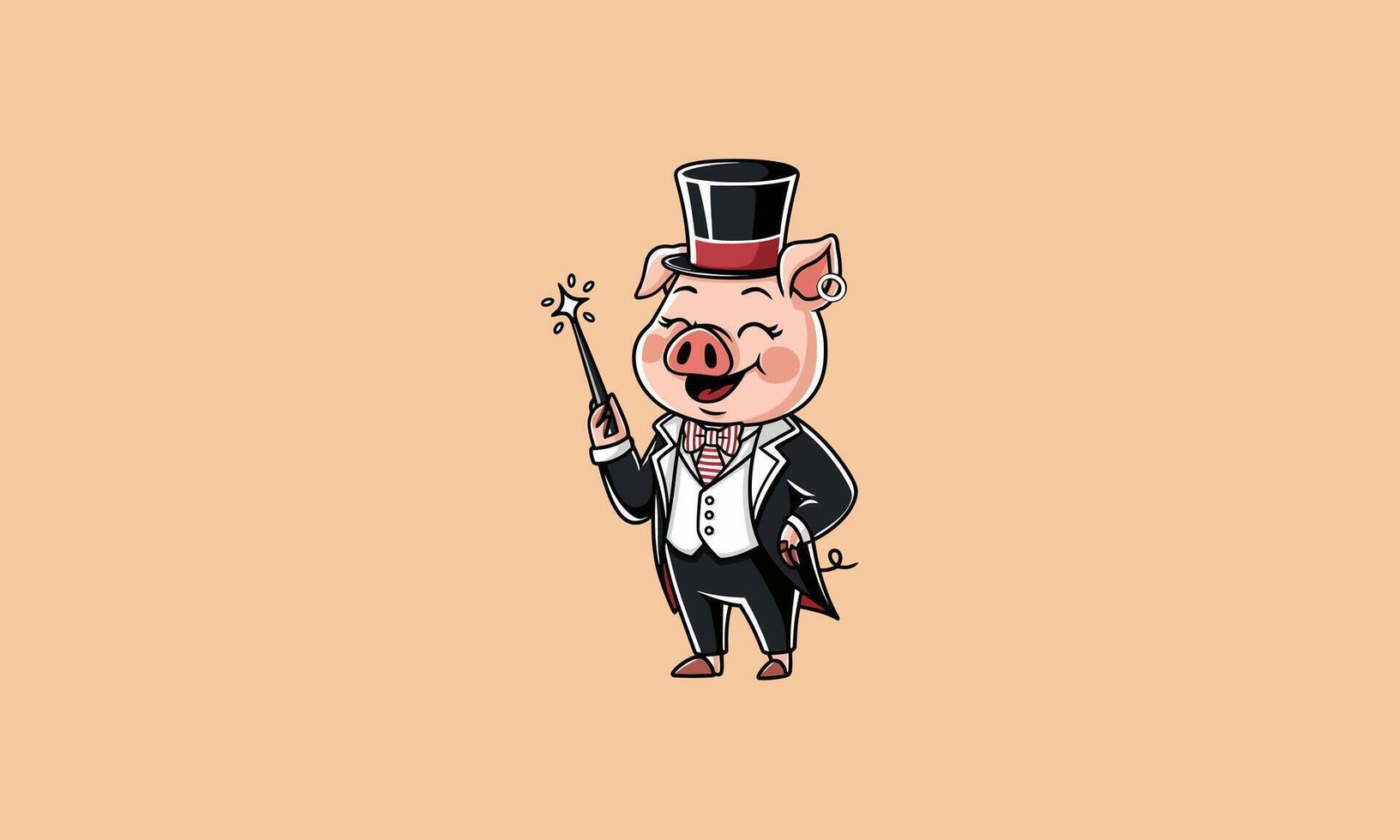 Magician pig in a tuxedo holding a magic wand vector