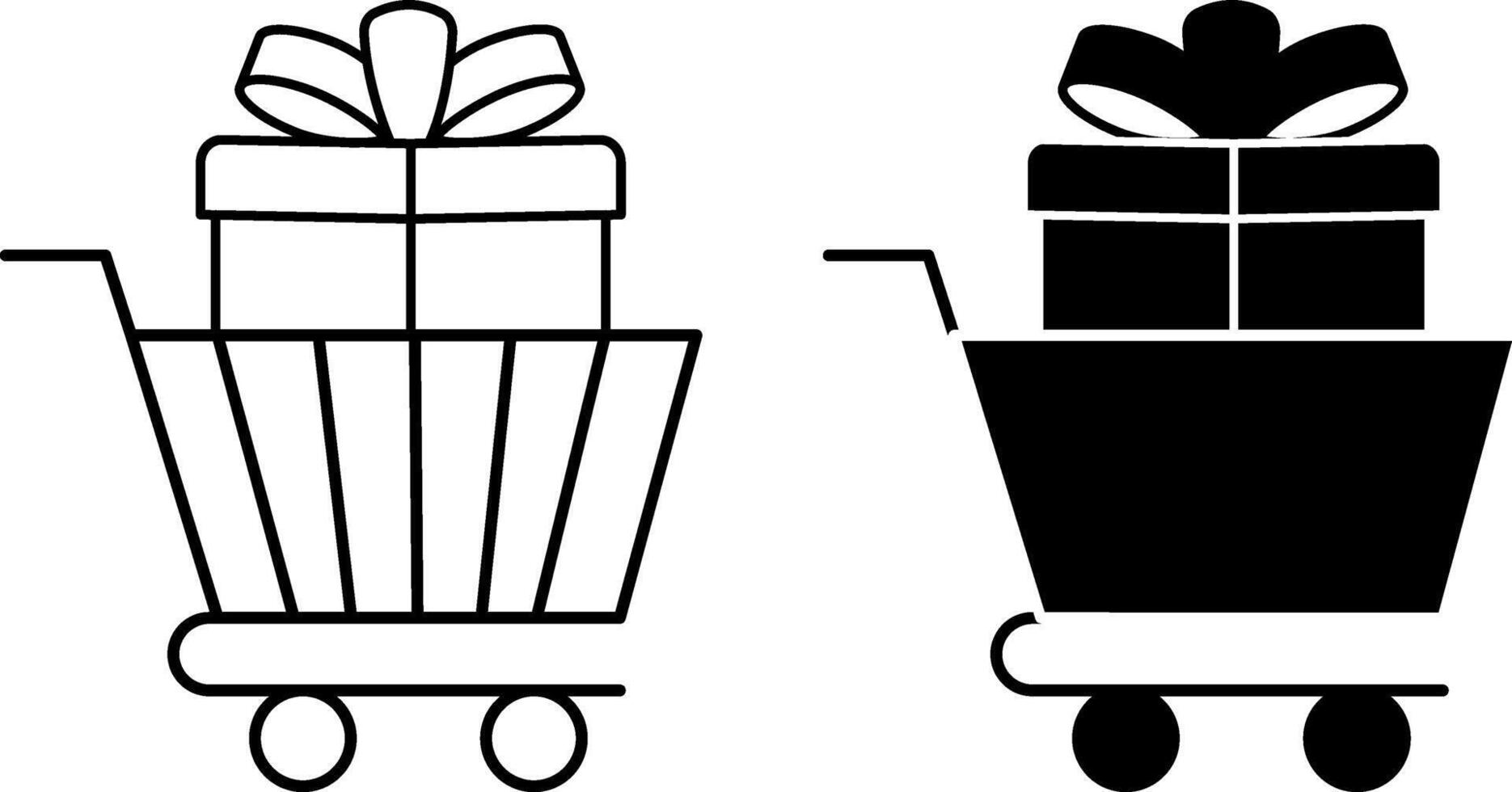 Purchase Gift Icons. Black and White Icons. Shopping Cart and Gift Box with Bow. Holiday and Shopping Concept vector