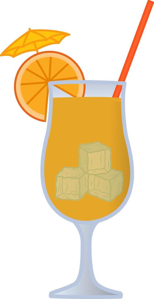 Orange Cocktail with Straw. Illustration of Beach Refreshing Drink with Ice and a Slice of Orange in Cartoon Style vector