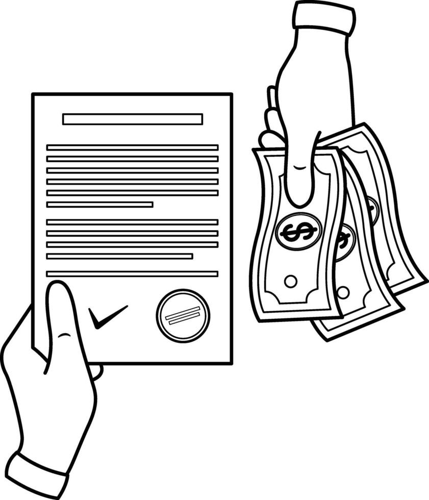 Credit Banking Agreement for Coloring Page. Borrow Money from a Bank, Mortgage, Debt or Interest Repayment Obligation, Personal Loan. illustration vector