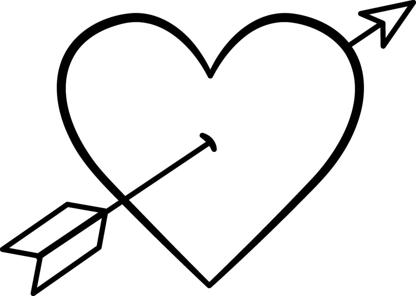 Heart pierced by an Arrow of Love for Coloring Page. Illustration of Hearts for Valentines Day vector