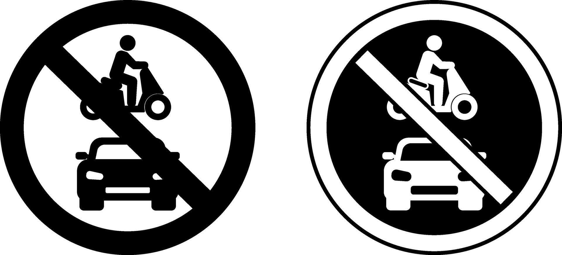 Signs All Motor Vehicles Prohibited. Warning Road Sign. Car and Person Riding Motorcycle. Icon vector