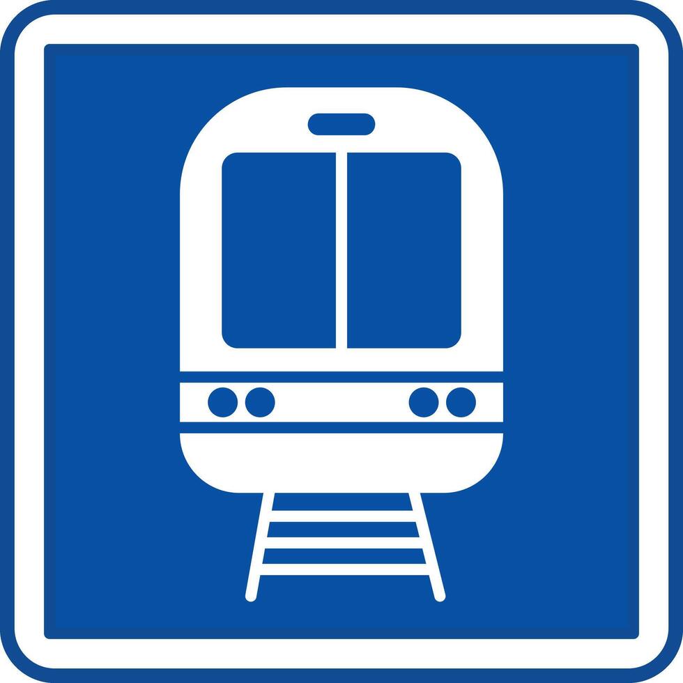 Blue Train Station Sign. Square Road Sign. vector