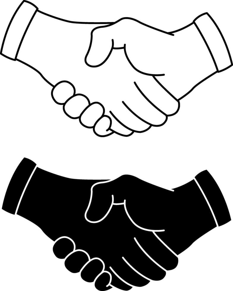 Black and White Handshake Icons. Business or Friendly Handshake. Cartoon Hand Gesture. illustration vector