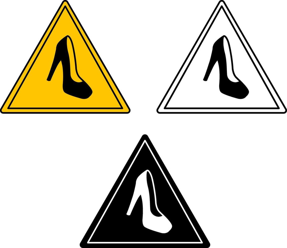 Signs Attention Woman. Humorous Road Signs. Sticker Of A Woman's Shoe With Heels. vector