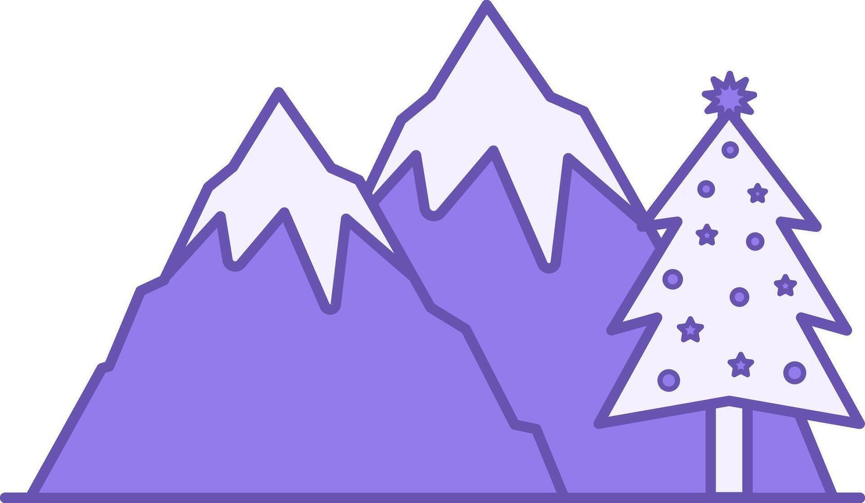 Colored Icon Mountains. Mountains and Christmas Tree. Holiday and Camping Concept vector