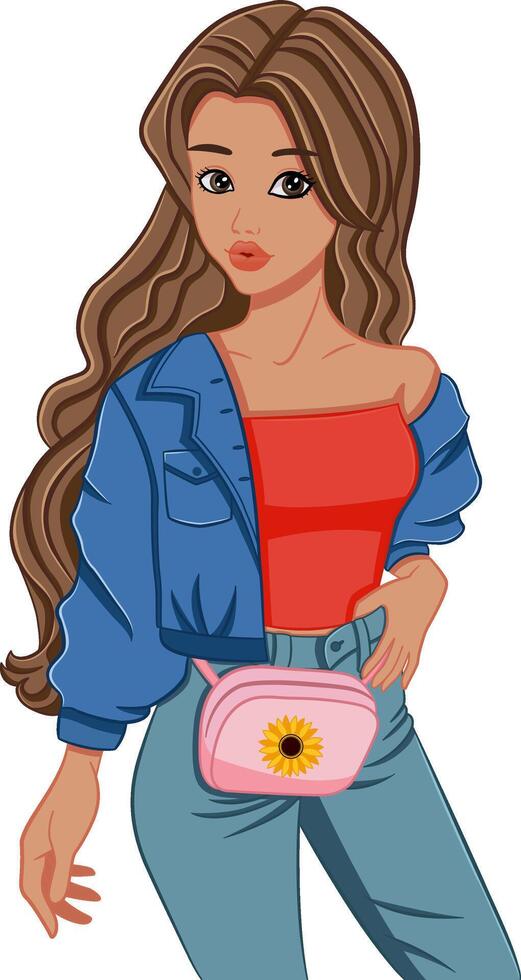 Beautiful Girl Model. Illustration of a Stylish Woman. Fashion model Posing. Urban casual style vector