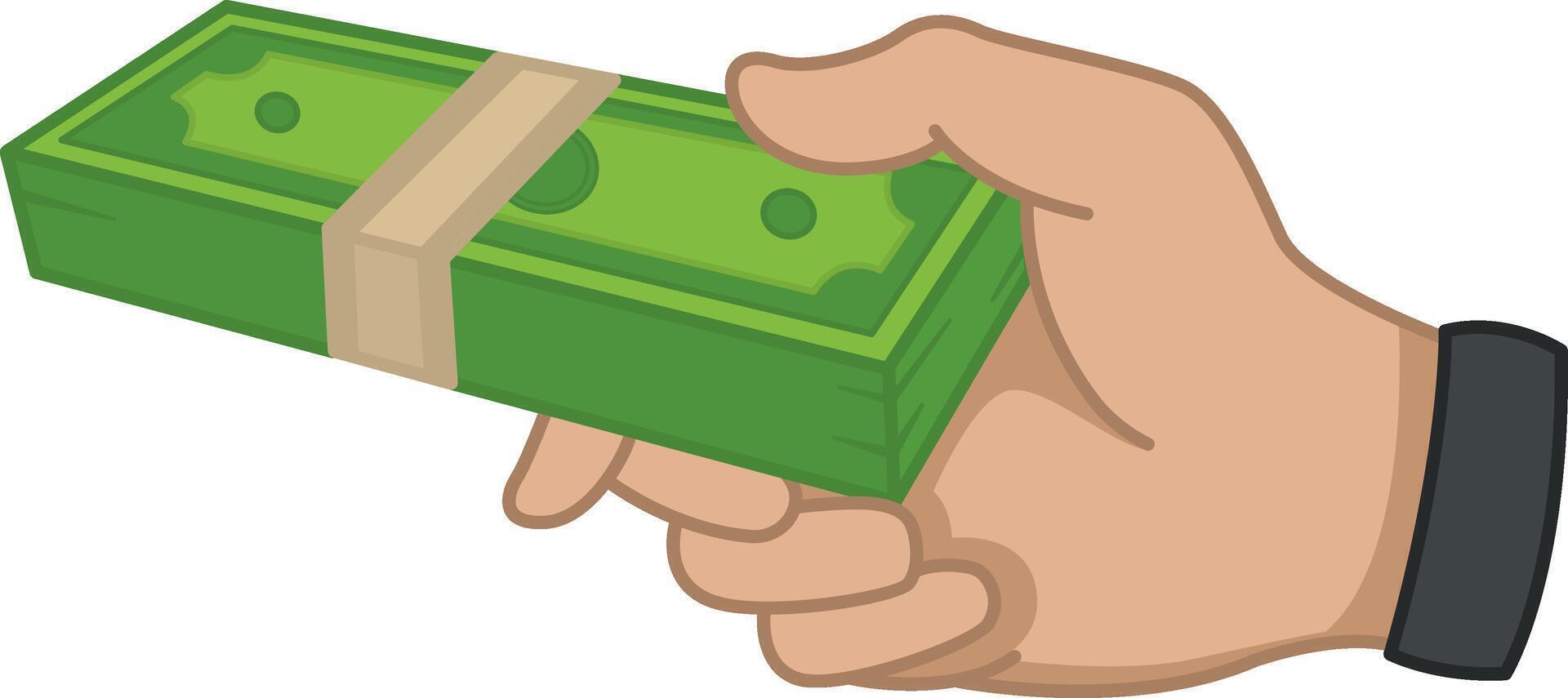 Hand Holds a Pack of Dollars. Stack of Cartoon Money. Dollars icon. Financial Savings. Business and Finance Concept. illustration vector