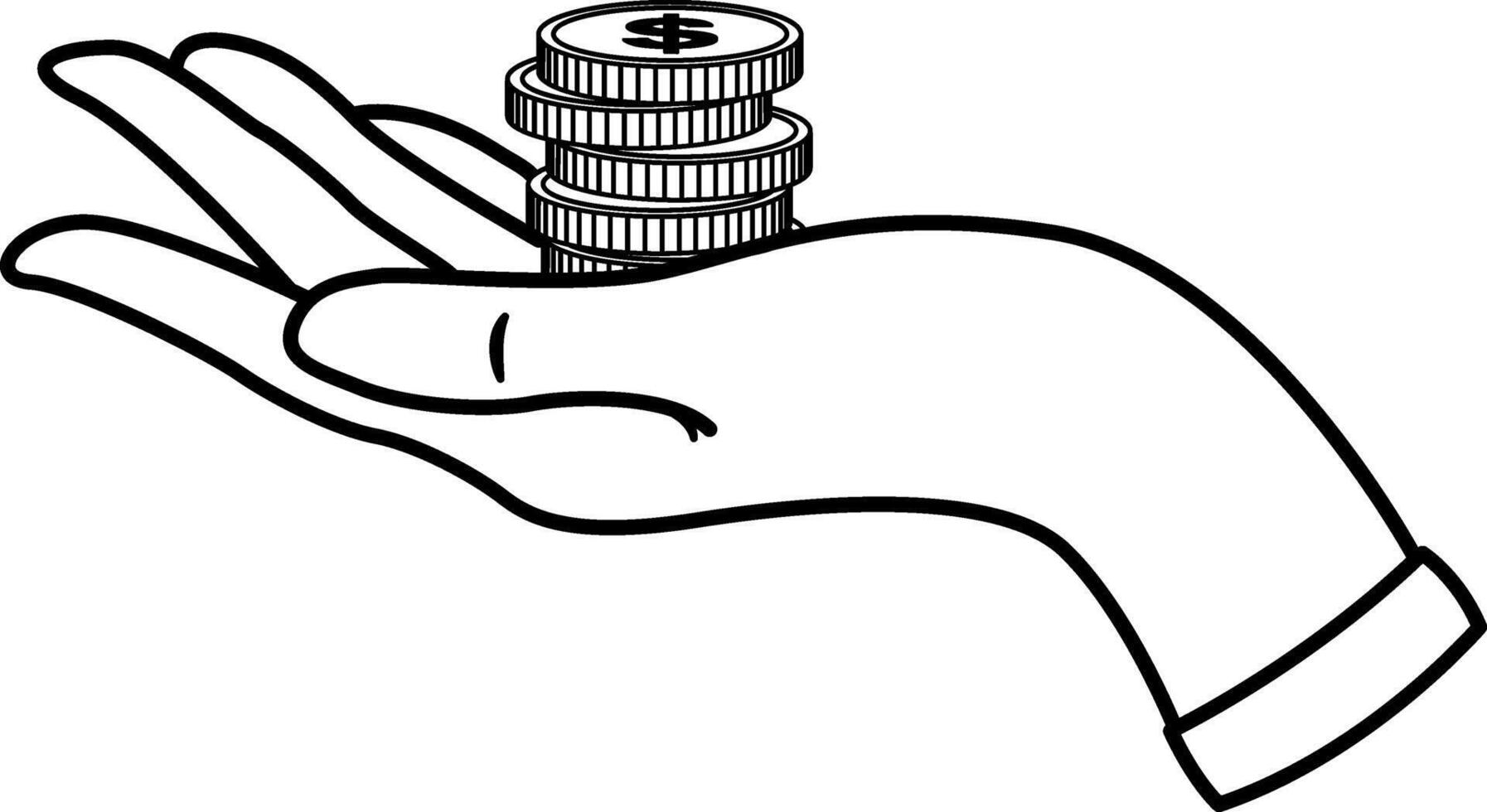 Stack of Dollar Coins on Palm for Coloring. Money symbol. Currency. Business and Finance Concept. Earnings and Income. vector