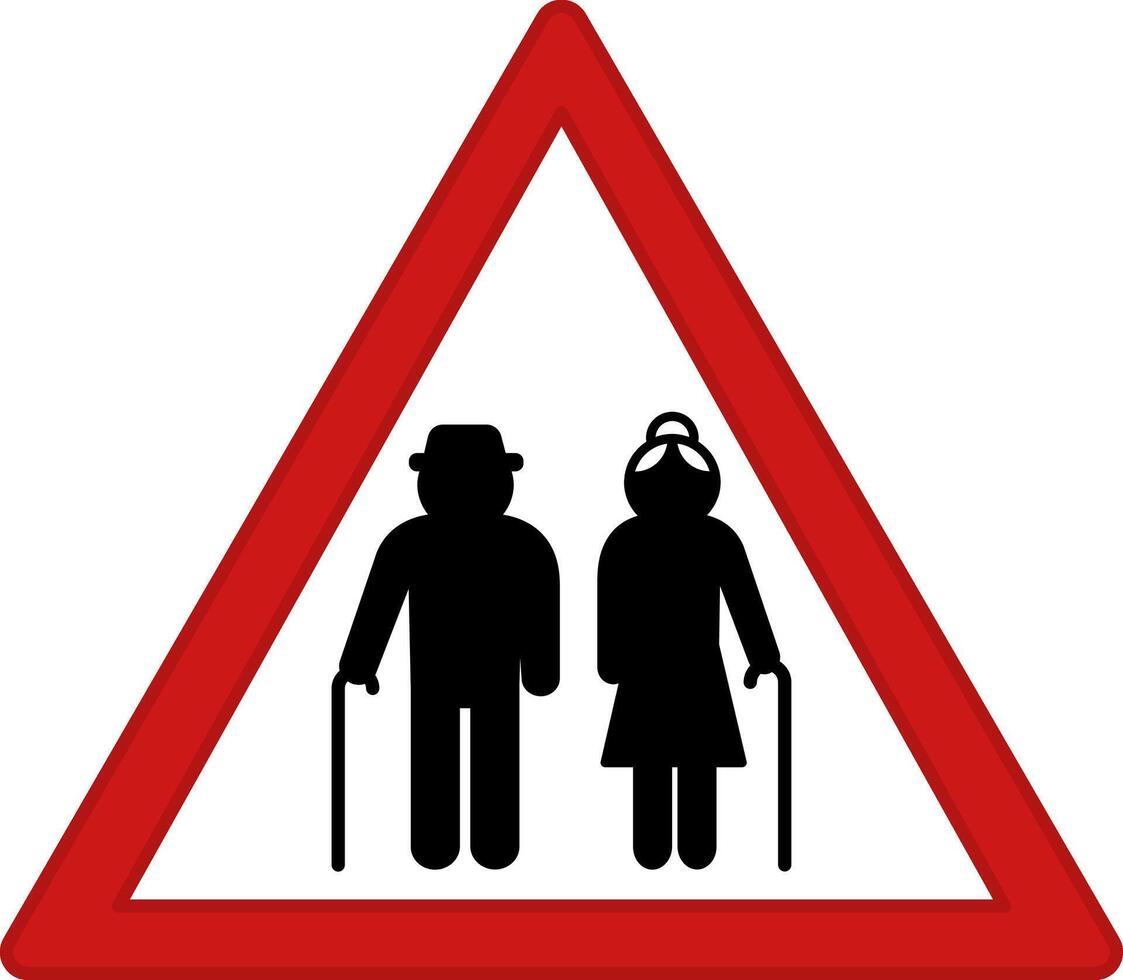 Red Sign Elderly People. Warning Road Sign. vector