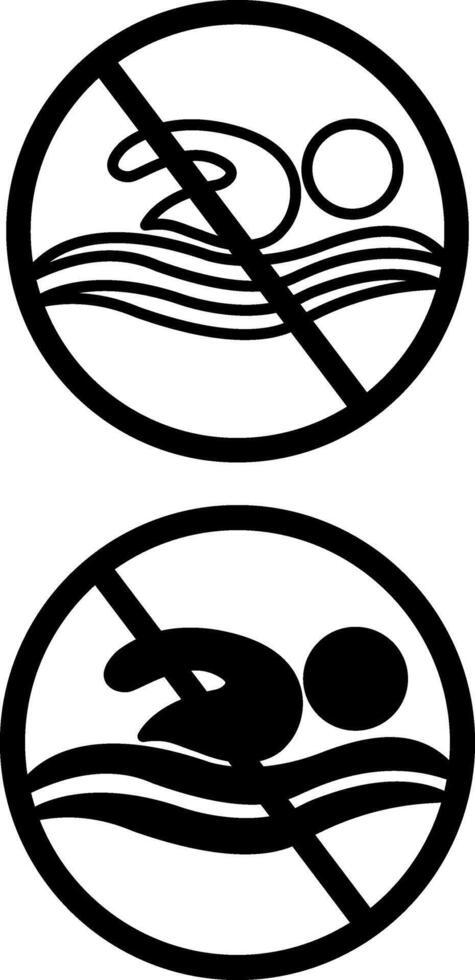 Do not swim icons. Restriction sign for swimmers. Swimming is prohibited. Swim Hazard Warning vector