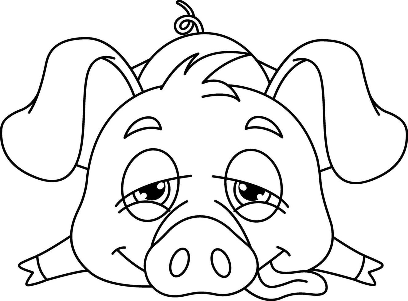 Tired Little Pig with Tongue Sticking Out for Coloring. Illustration of Funny Cartoon Character for Children vector